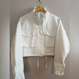 Women's White Cropped Denim Jacket